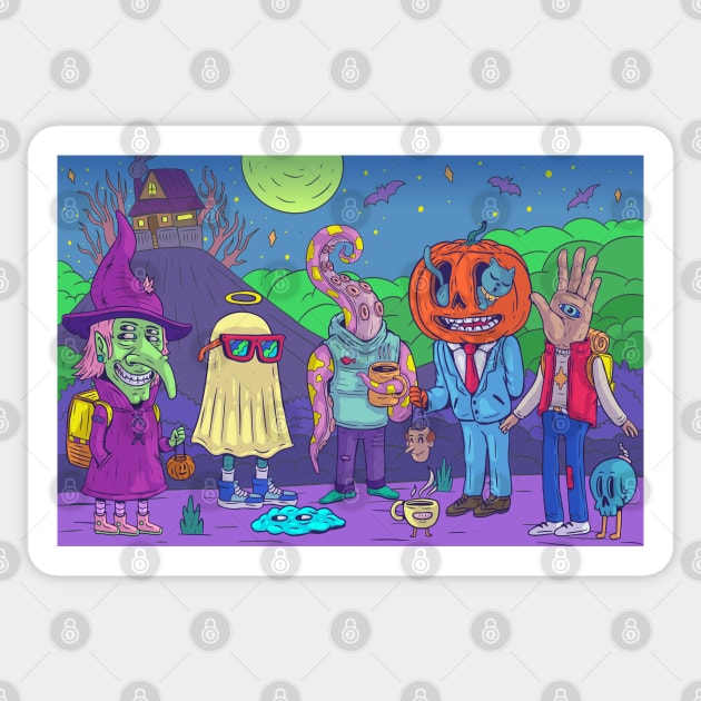Spooky Halloween Creatures Cartoon Illustration Sticker by Mako Design 